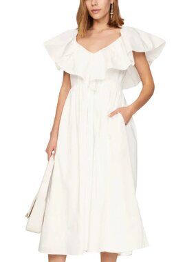 Adam Lippes Collection Midi Dress Ruffle Fit Flare Poplin White 10